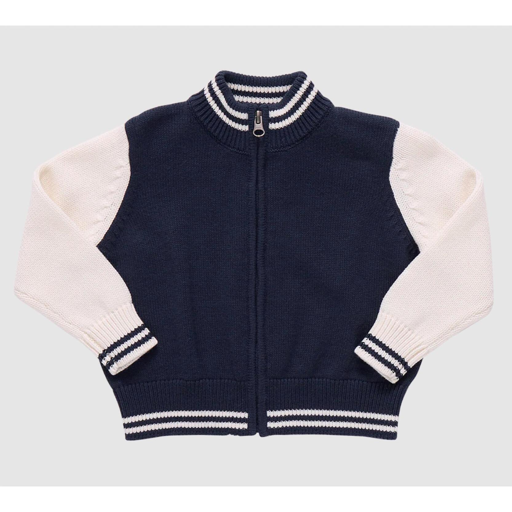 New Pink Chicken Boys Varsity Zip Sweater In Navy/White